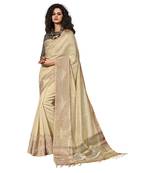 Beige woven cotton silk saree with blouse