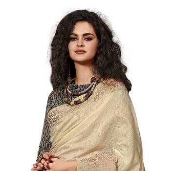 Beige woven cotton silk saree with blouse 2