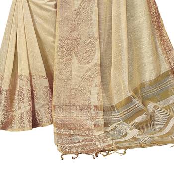 Beige woven cotton silk saree with blouse 3
