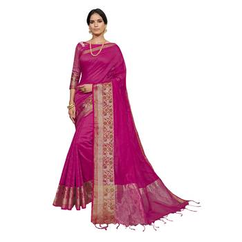 Pink woven cotton silk saree with blouse 1