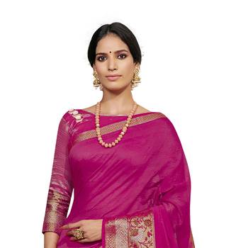 Pink woven cotton silk saree with blouse 2