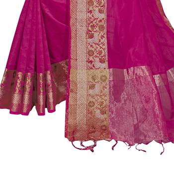 Pink woven cotton silk saree with blouse 3