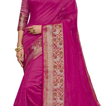 Pink woven cotton silk saree with blouse 4