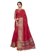 Red woven cotton silk saree with blouse