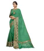 Green woven cotton silk saree with blouse