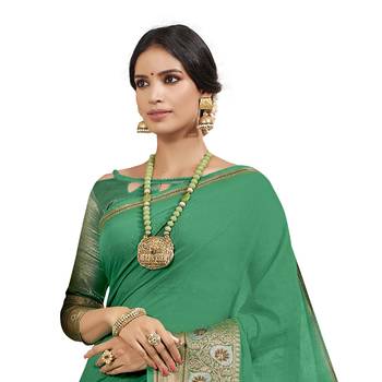 Green woven cotton silk saree with blouse 2