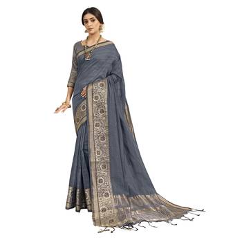 Grey woven cotton silk saree with blouse 1