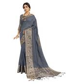 Grey woven cotton silk saree with blouse