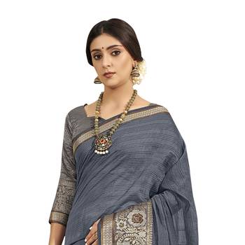 Grey woven cotton silk saree with blouse 2