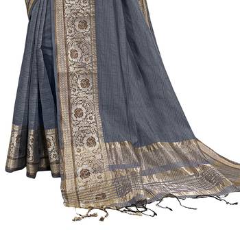 Grey woven cotton silk saree with blouse 3