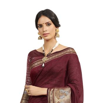 Maroon woven cotton silk saree with blouse 2