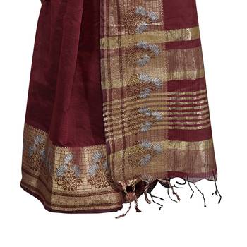Maroon woven cotton silk saree with blouse 3