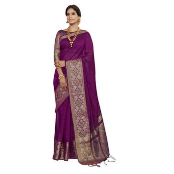 Purple woven cotton silk saree with blouse 1