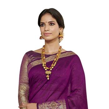 Purple woven cotton silk saree with blouse 2