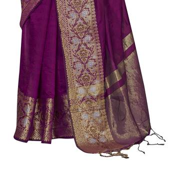 Purple woven cotton silk saree with blouse 3