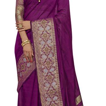 Purple woven cotton silk saree with blouse 4