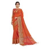 Orange woven cotton silk saree with blouse