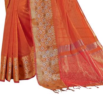 Orange woven cotton silk saree with blouse 3