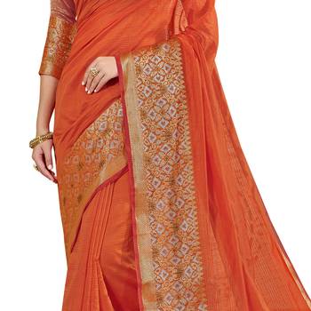 Orange woven cotton silk saree with blouse 4