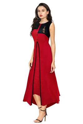 Red printed rayon party-wear-kurtis 2