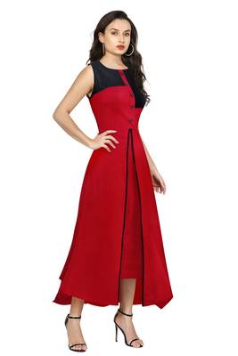 Red printed rayon party-wear-kurtis 3