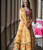 Yellow embroidered georgette semi stitched lehenga