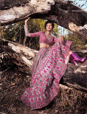 Blue embroidered net semi stitched lehenga 1