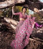 Blue embroidered net semi stitched lehenga