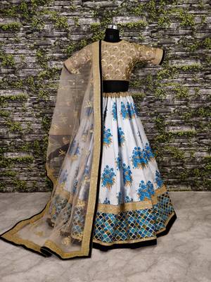 Blue Thread Embroidery Silk Semi Stitched Lehenga 4