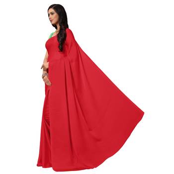Rose plain satin saree with blouse 5