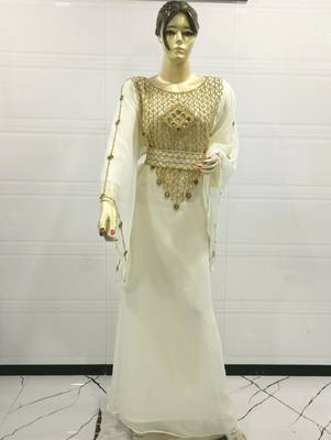 White Embroidered Georgette Islamic Kaftans 1