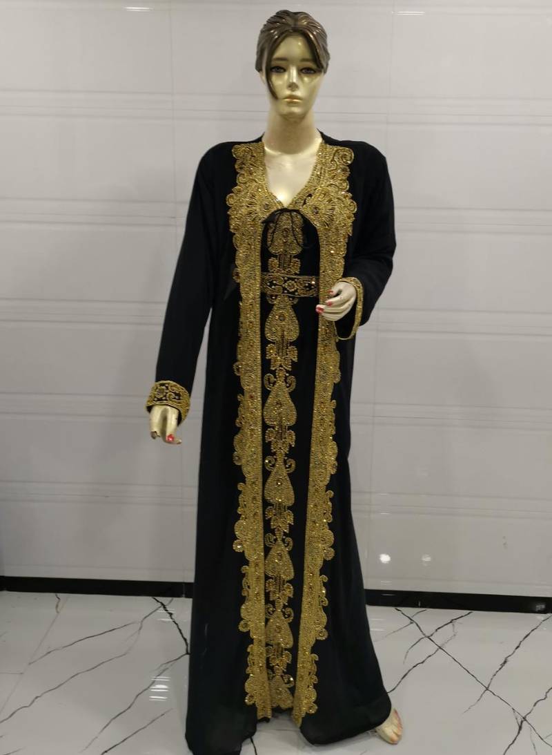 Black Embroidered Georgette Islamic Kaftans