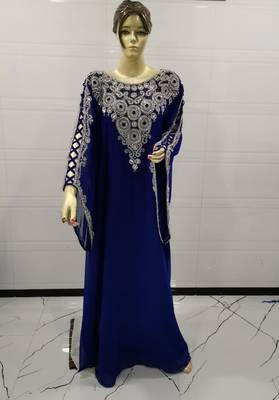 Blue Embroidered Georgette Islamic Kaftans 1