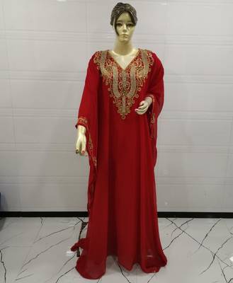 Red Embroidered Georgette Islamic Kaftans 1