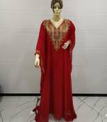 Red Embroidered Georgette Islamic Kaftans