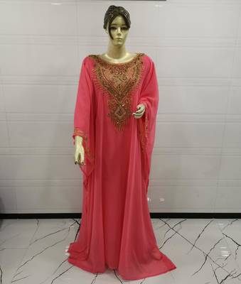 Pink Embroidered Georgette Islamic Kaftans 1