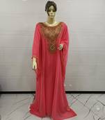 Pink Embroidered Georgette Islamic Kaftans