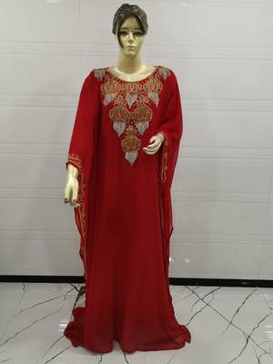Red Embroidered Georgette Islamic Kaftans 1