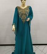 Sea Green Embroidered Georgette Islamic Kaftans