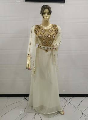White Embroidered Georgette Islamic Kaftans 1