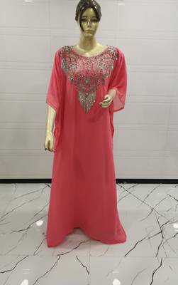 Pink Embroidered Georgette Islamic Kaftans 1