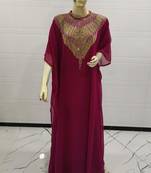 Maroon Embroidered Georgette Islamic Kaftans