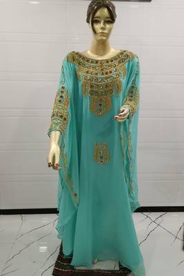 Sea Green Embroidered Georgette Islamic Kaftans 1