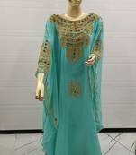 Sea Green Embroidered Georgette Islamic Kaftans