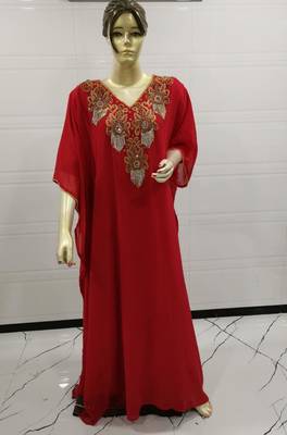 Red Embroidered Georgette Islamic Kaftans 1