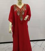 Red Embroidered Georgette Islamic Kaftans