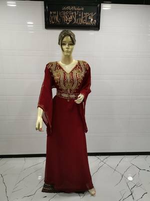 Maroon Embroidered Georgette Islamic Kaftans 1