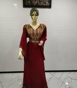 Maroon Embroidered Georgette Islamic Kaftans