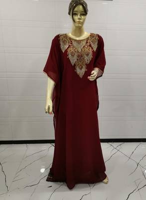 Maroon Embroidered Georgette Islamic Kaftans 1