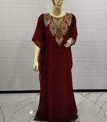 Maroon Embroidered Georgette Islamic Kaftans